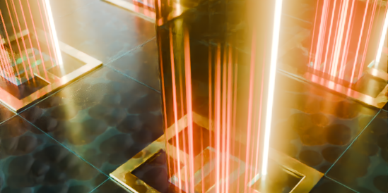 Artistic impression of electromagnetic waves interacting with resonators.